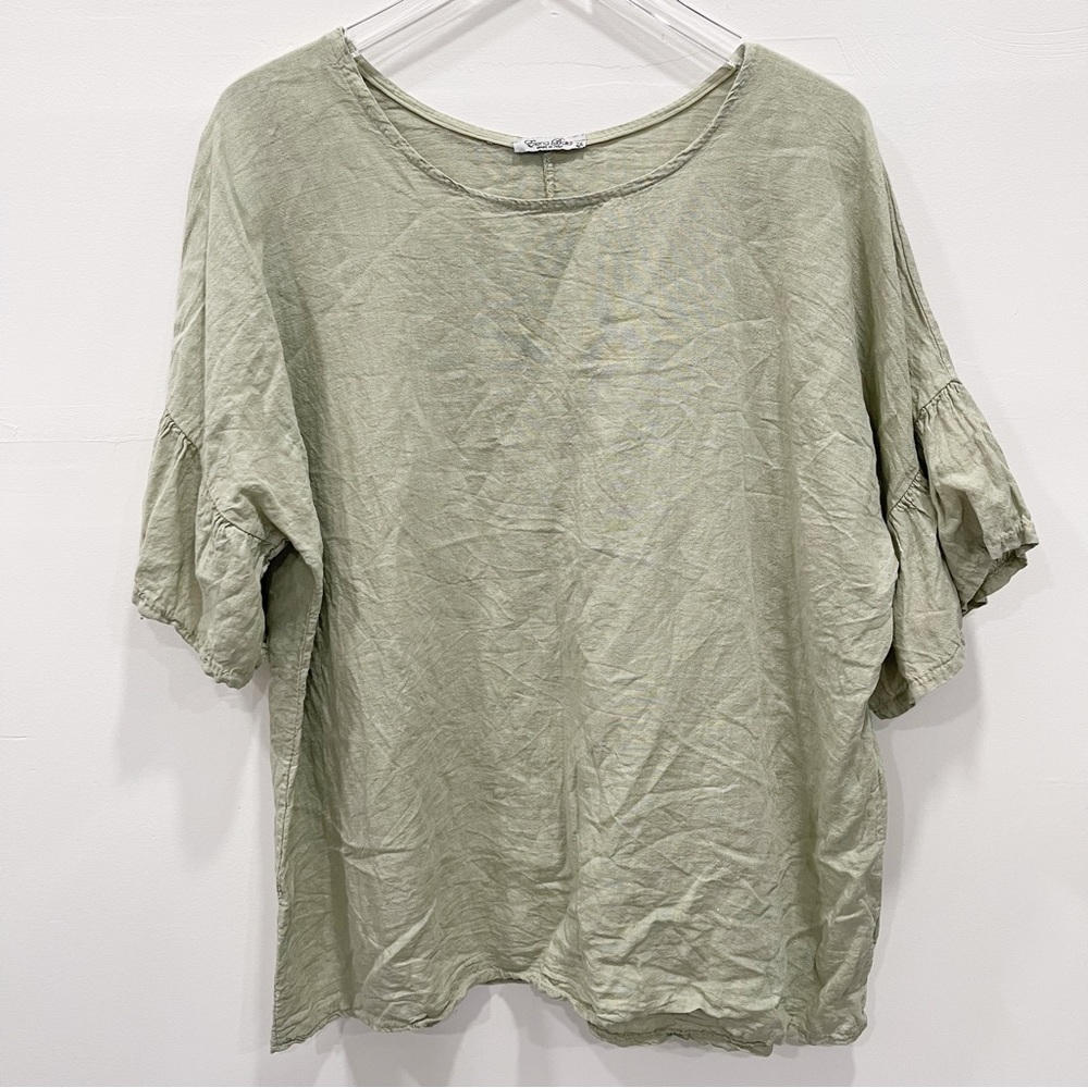 Elena Baldi Ruffle Hem Sleeve Linen Blouse Made In Italy 2X